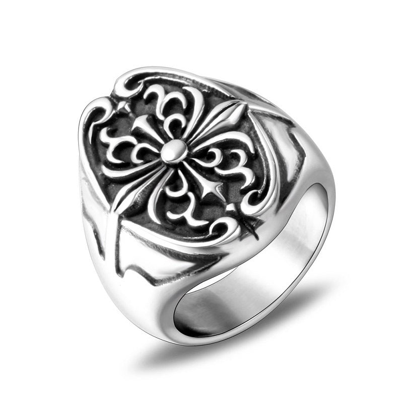 Personalized Titanium Steel Flower Ring for Men - Cross-Border E-Commerce Fashion Jewelry