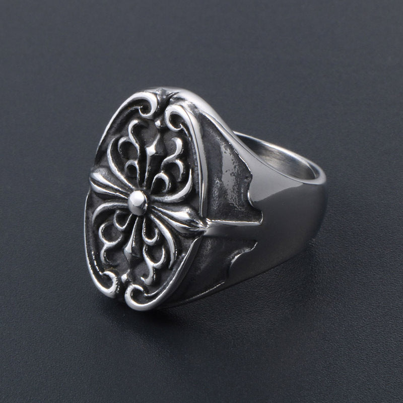 Personalized Titanium Steel Flower Ring for Men - Cross-Border E-Commerce Fashion Jewelry