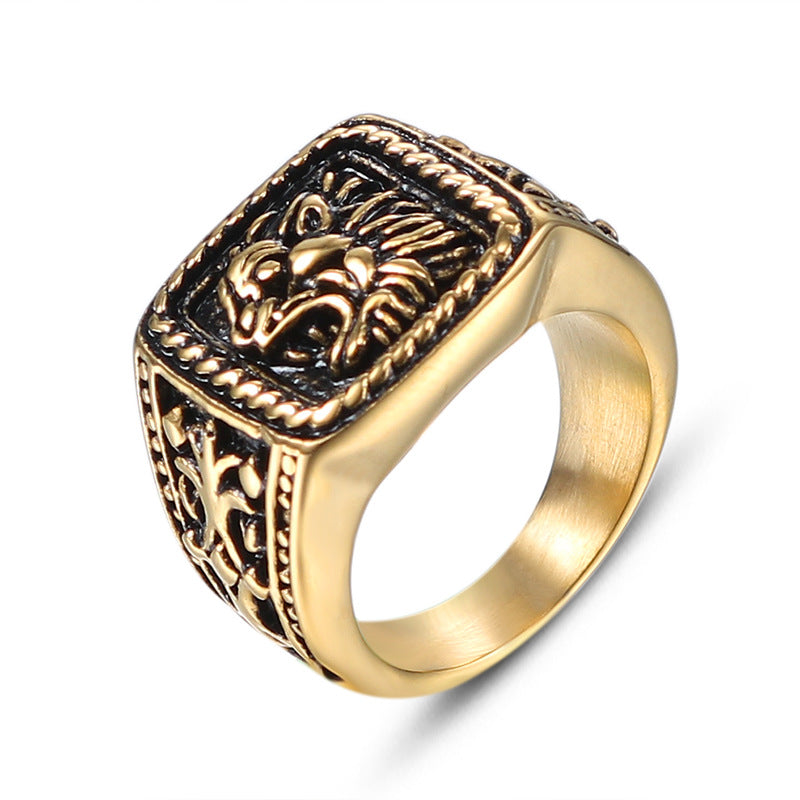 Vintage European-American Lion Head Ring for Men - Bold Titanium Steel Jewelry