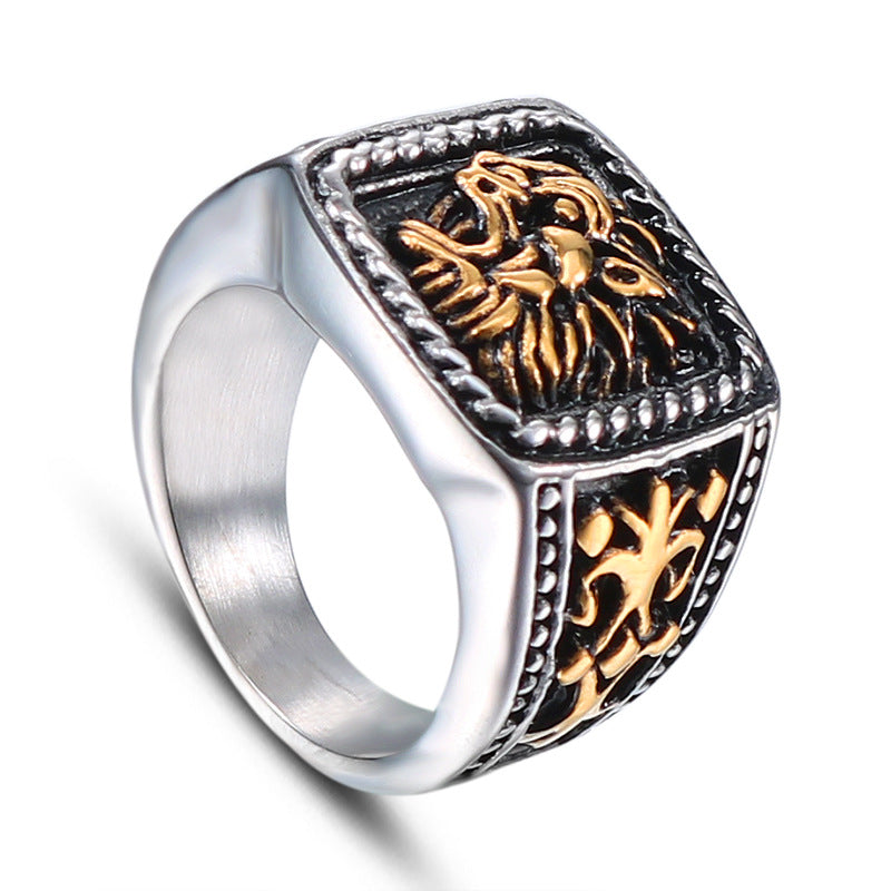 Vintage European-American Lion Head Ring for Men - Bold Titanium Steel Jewelry