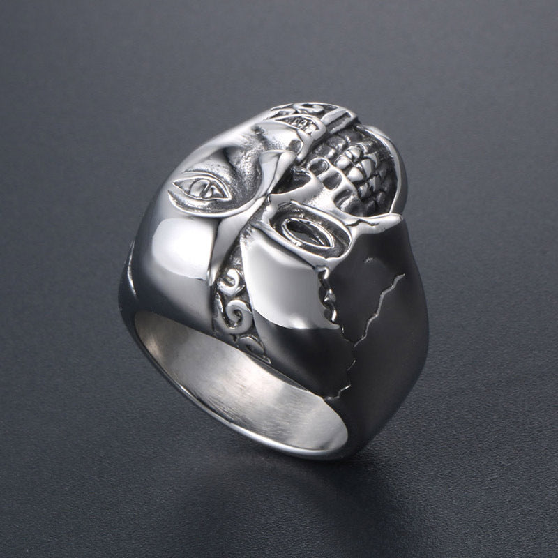 Personalized Two-Sided Face Avatar Titanium Steel Ring for Men - Unique Rock Accessories