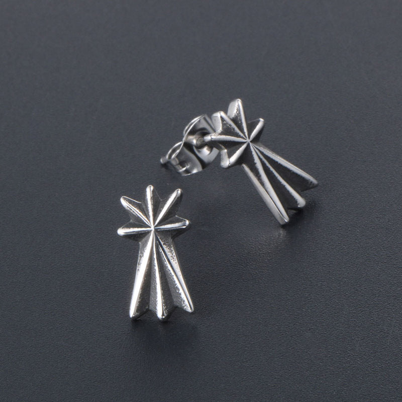 Retro Star Flower Titanium Steel Stud Earrings - Unisex Style for All Ages