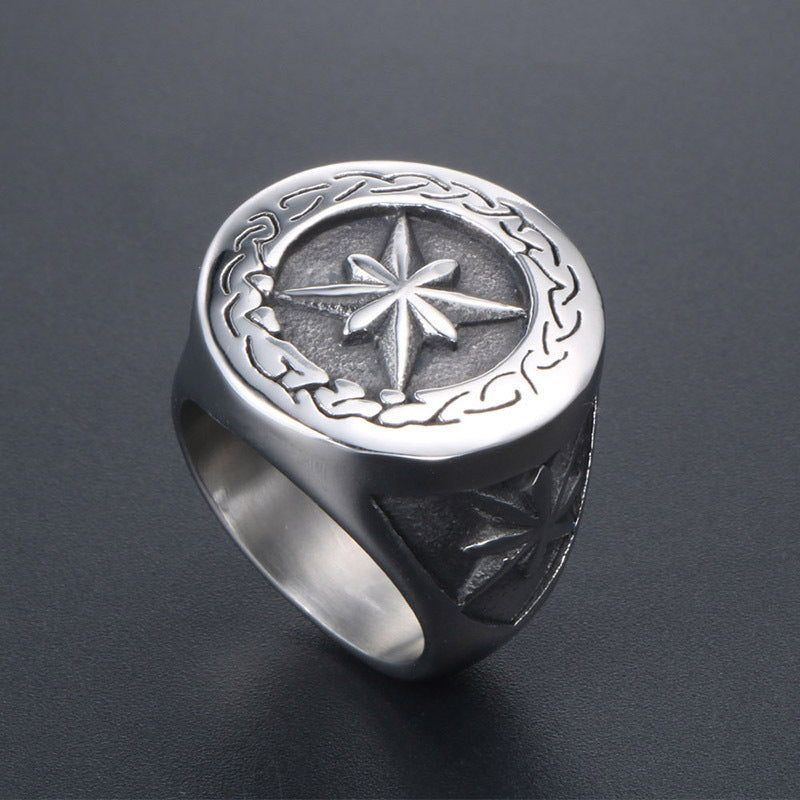 Trendy Titanium Steel Retro Star Ring for Men - Hip-Hop Fashion Accessory