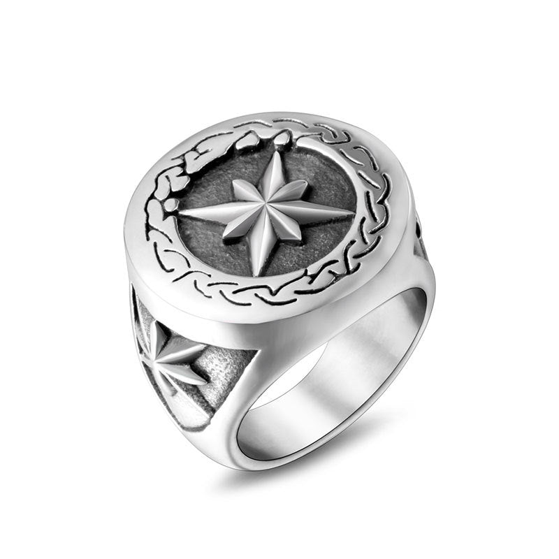 Trendy Titanium Steel Retro Star Ring for Men - Hip-Hop Fashion Accessory