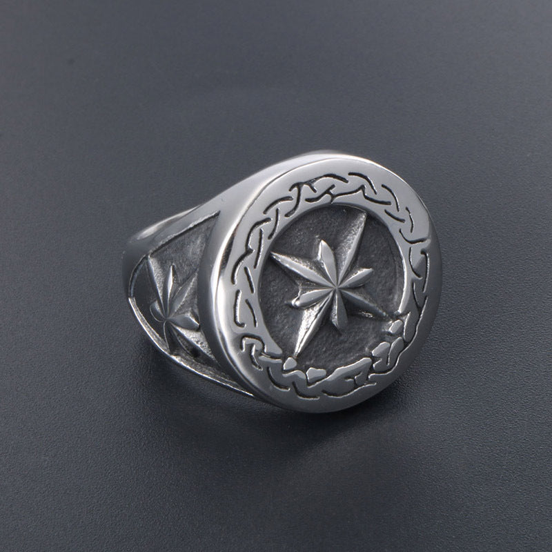 Trendy Titanium Steel Retro Star Ring for Men - Hip-Hop Fashion Accessory