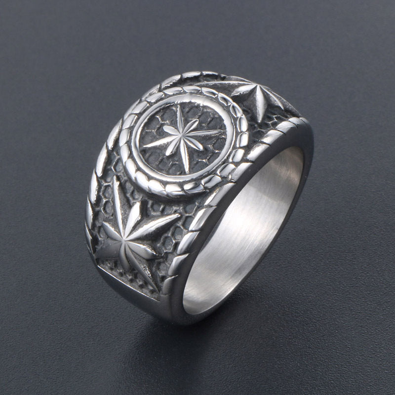 Retro-Inspired Hipster Octagonal Star Ring for Men - Punk Style Titanium Steel Accessory