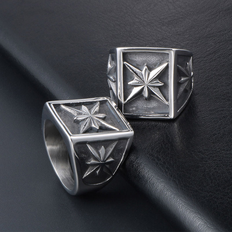 Titanium Steel Geometric Flower Ring for Men - Trendy European and American Style