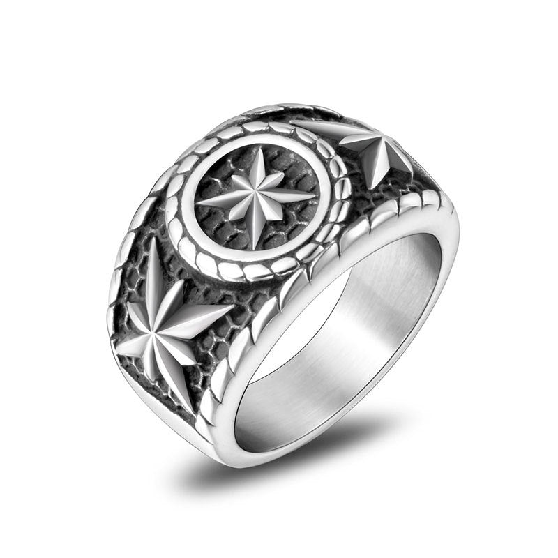 Retro-Inspired Hipster Octagonal Star Ring for Men - Punk Style Titanium Steel Accessory