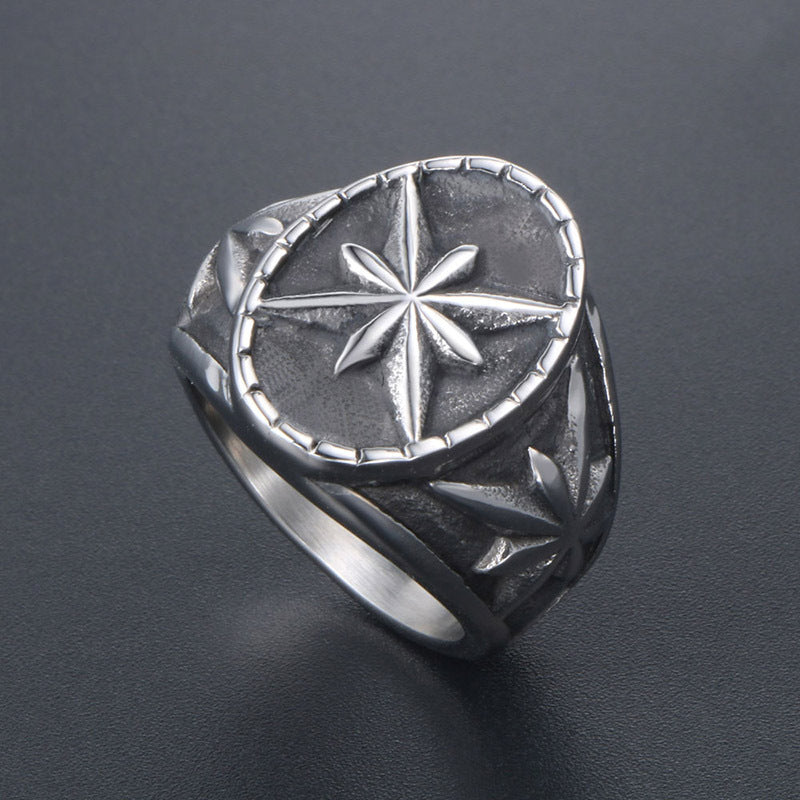 Retro Star Design Titanium Steel Ring for Men - Cross-border E-commerce Fashion Accessory