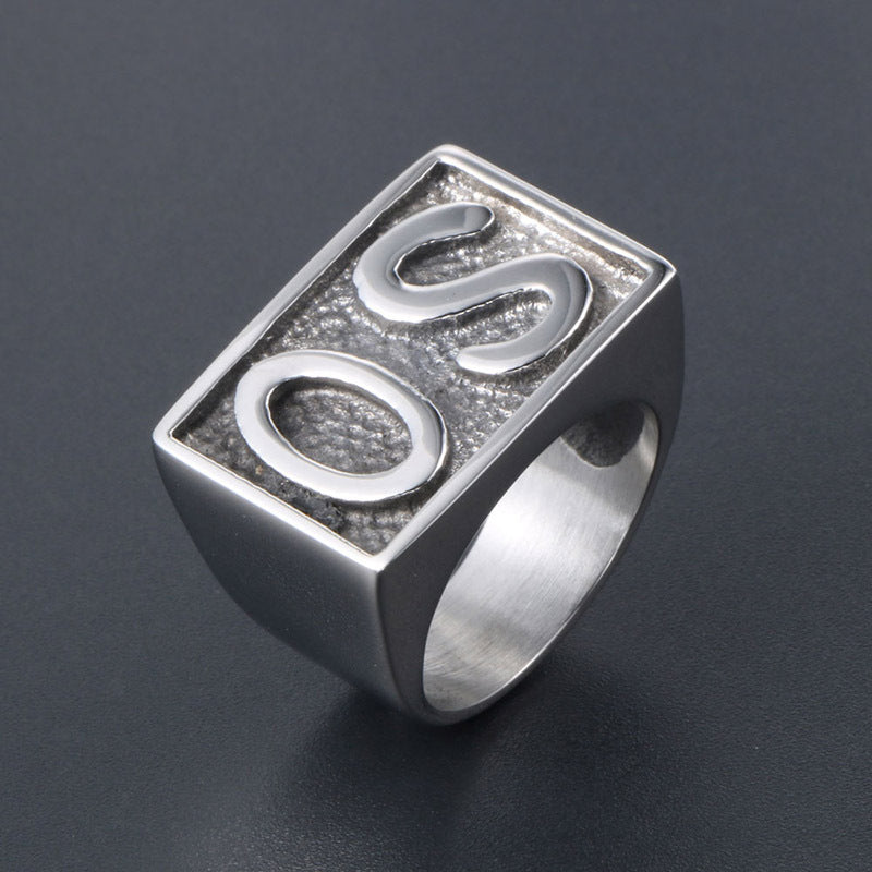 Stylish SO English Character Titanium Steel Ring for Men - Businessman's Everyday Accessory