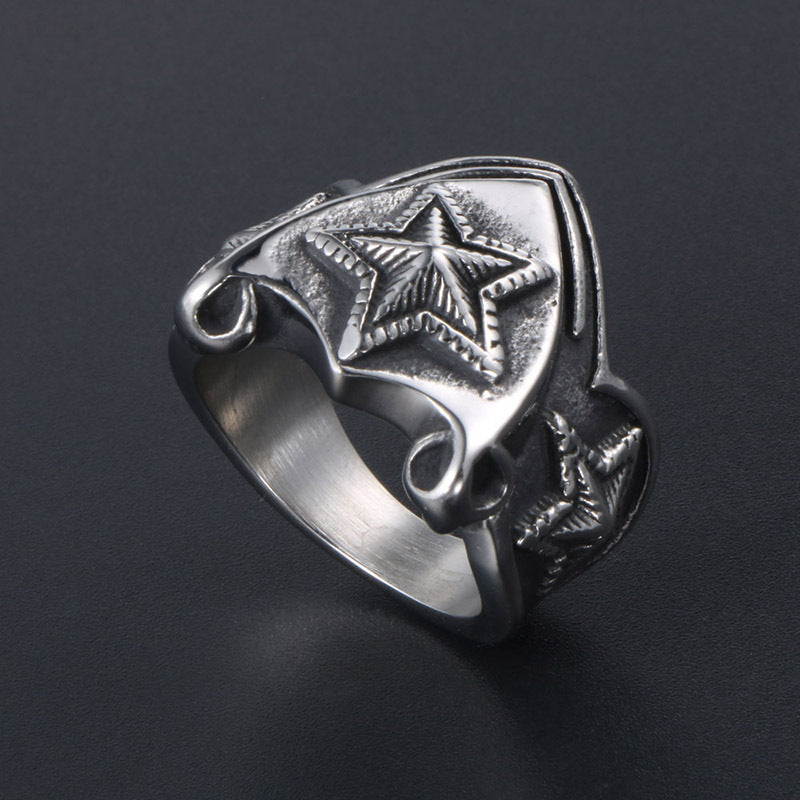 Punk Retro Titanium Steel Pentagram Ring for Men - Triangular Stainless Steel Star Design