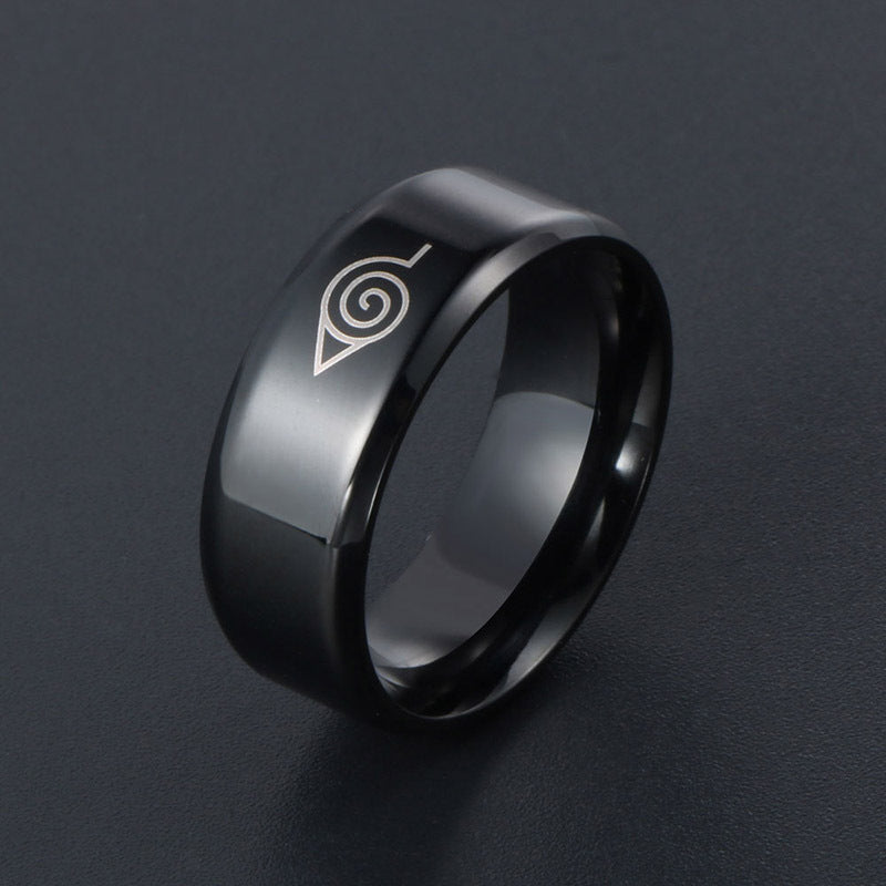 Naruto-Inspired Men's Titanium Steel Ring - Stylish Two-Color Animation Jewelry for Him