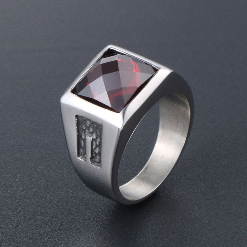 Personalized Retro Titanium Steel Gemstone Ring for Couples – Unisex Court Design