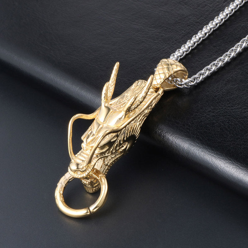 Personalized Titanium Steel Gold Dragon Necklace for Trendy Men