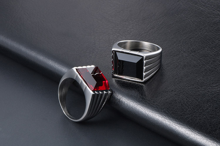 Stylish Red and Black Titanium Steel Hip Hop Ring for Men