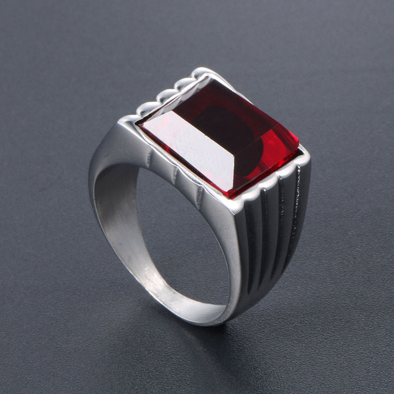 Stylish Red and Black Titanium Steel Hip Hop Ring for Men