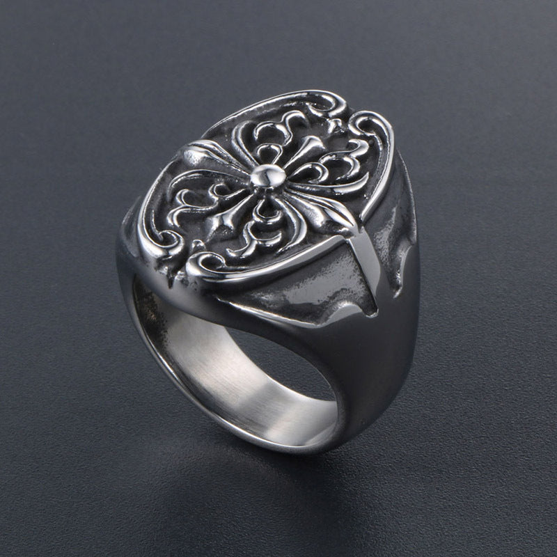 Personalized Titanium Steel Flower Ring for Men - Cross-Border E-Commerce Fashion Jewelry