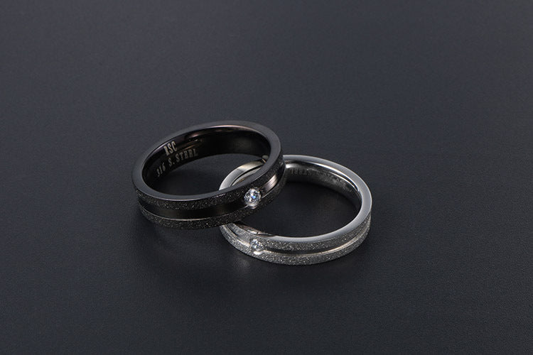 Couple's Zircon-Set Frosted Titanium Steel Rings from Japan and Korea - Ideal Valentine's Day Gift for Men and Women