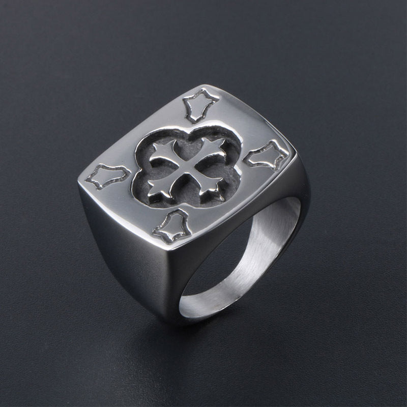 Customizable Vintage Titanium Steel Men's Cross Ring - Exaggerated Design for Everyday Wear