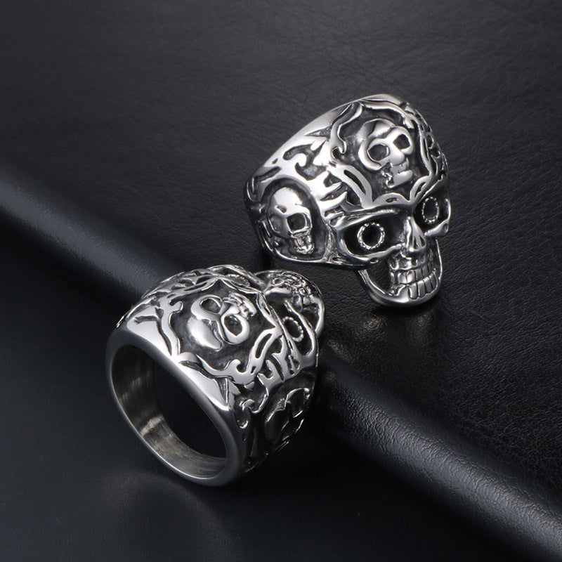 Titanium Steel Hip Hop Skull Ring for Men - Retro American and European Style