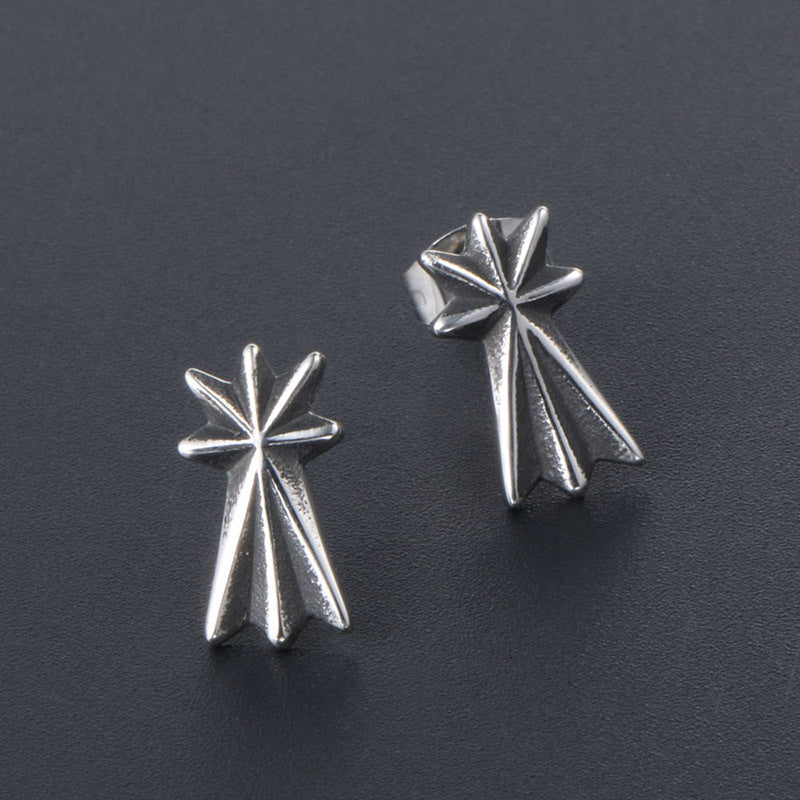 Retro Star Flower Titanium Steel Stud Earrings - Unisex Style for All Ages