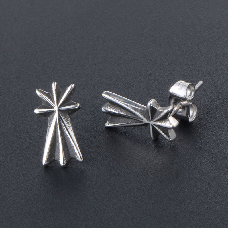 Retro Star Flower Titanium Steel Stud Earrings - Unisex Style for All Ages