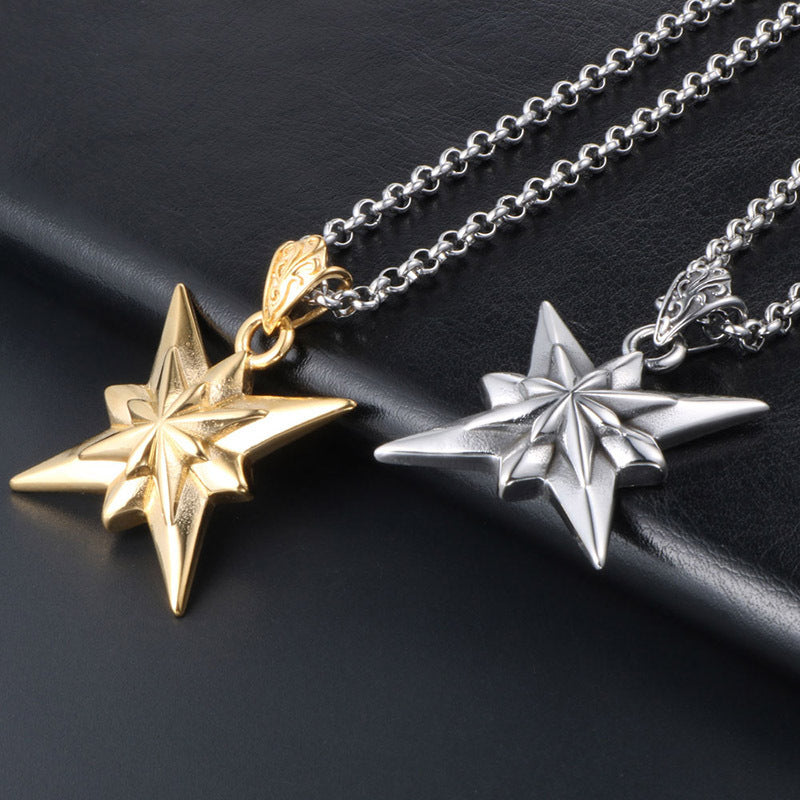 Personalized Double-Layer Star Flower Meteor Pendant Necklace for Men and Women in Titanium Steel