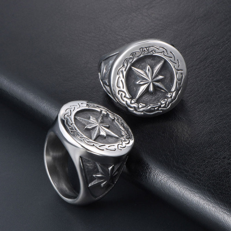 Trendy Titanium Steel Retro Star Ring for Men - Hip-Hop Fashion Accessory