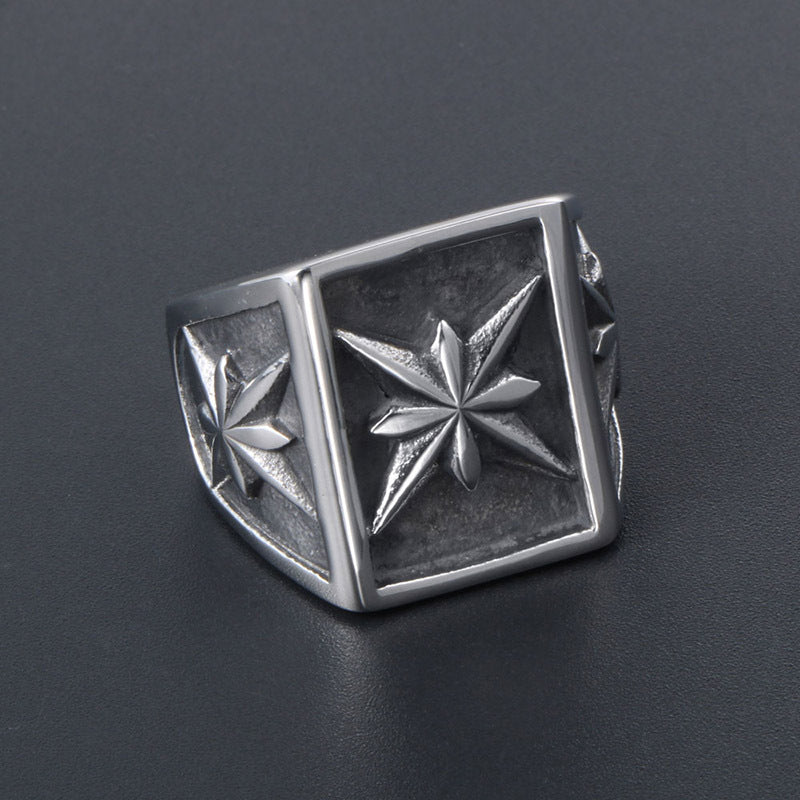 Titanium Steel Geometric Flower Ring for Men - Trendy European and American Style