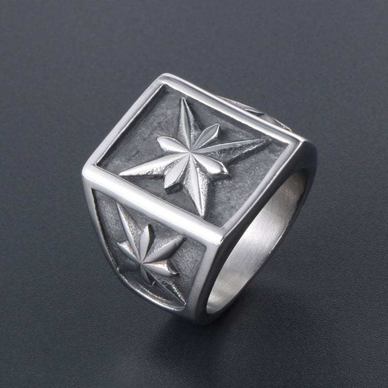 Titanium Steel Geometric Flower Ring for Men - Trendy European and American Style