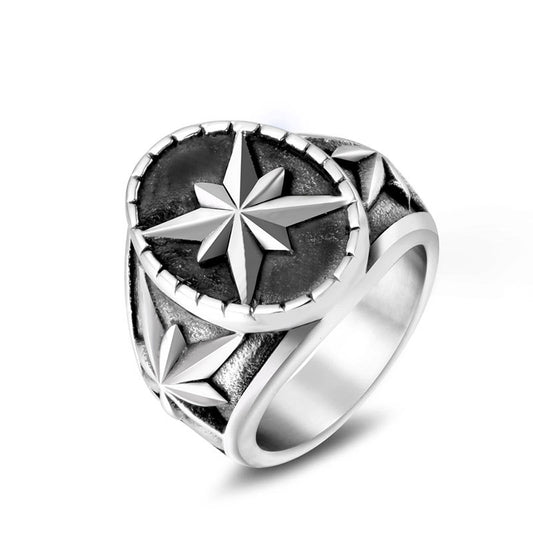 Retro Star Design Titanium Steel Ring for Men - Cross-border E-commerce Fashion Accessory