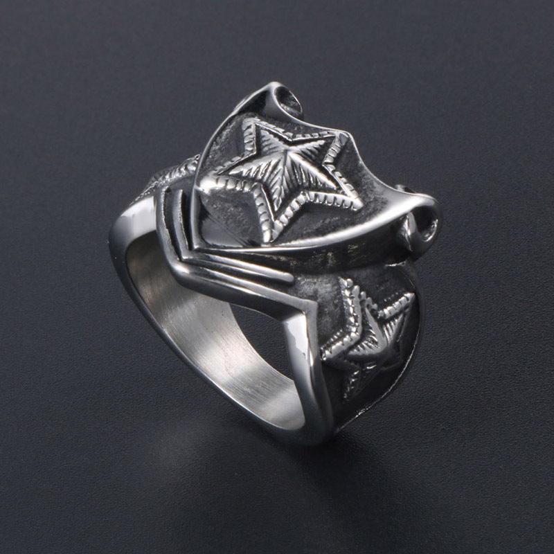 Punk Retro Titanium Steel Pentagram Ring for Men - Triangular Stainless Steel Star Design