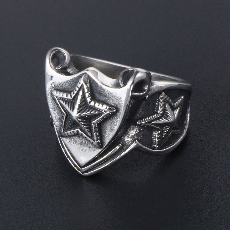 Punk Retro Titanium Steel Pentagram Ring for Men - Triangular Stainless Steel Star Design