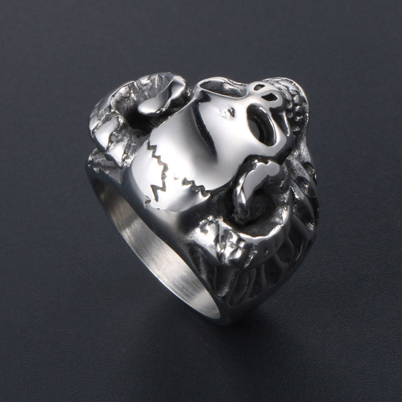 Gothic Punk Titanium Steel Ring for Men - Inspired by World of Warcraft Sheep Head Design