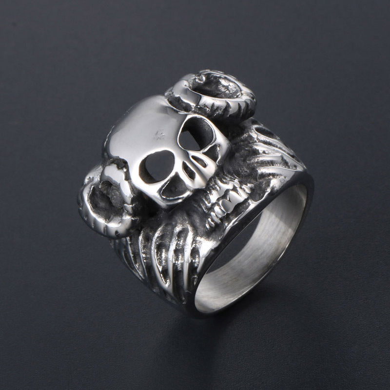 Gothic Punk Titanium Steel Ring for Men - Inspired by World of Warcraft Sheep Head Design