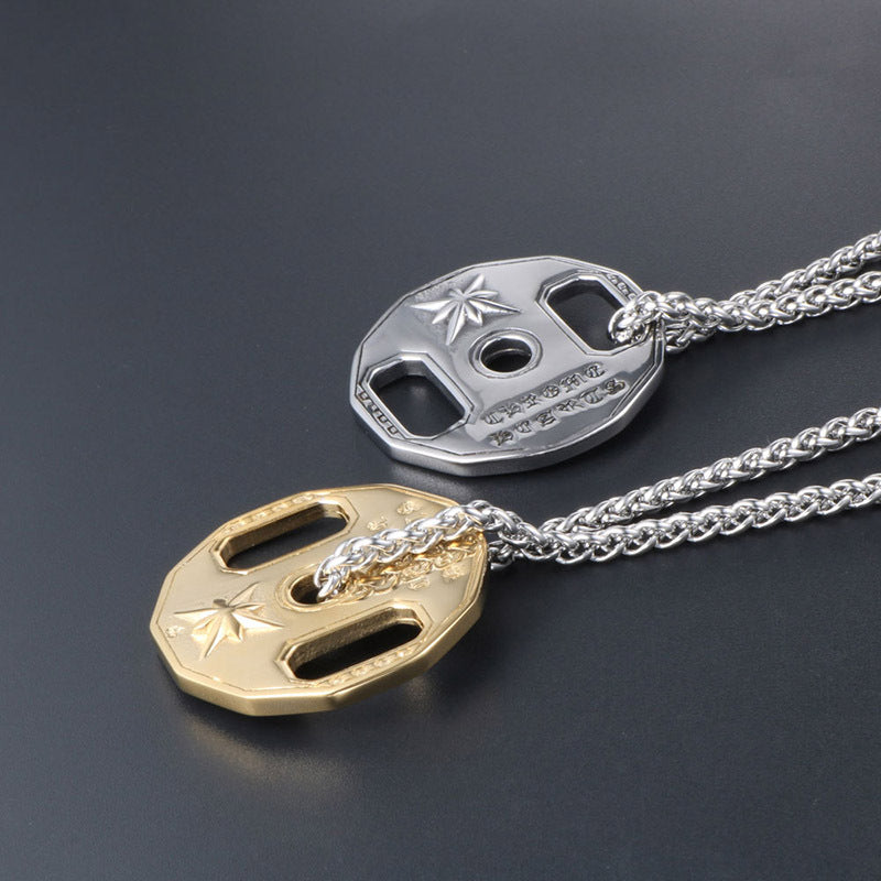 Titanium Steel Dumbbell Pendant Necklace for Men - Retro American and European Style Sweater Chain Accessory