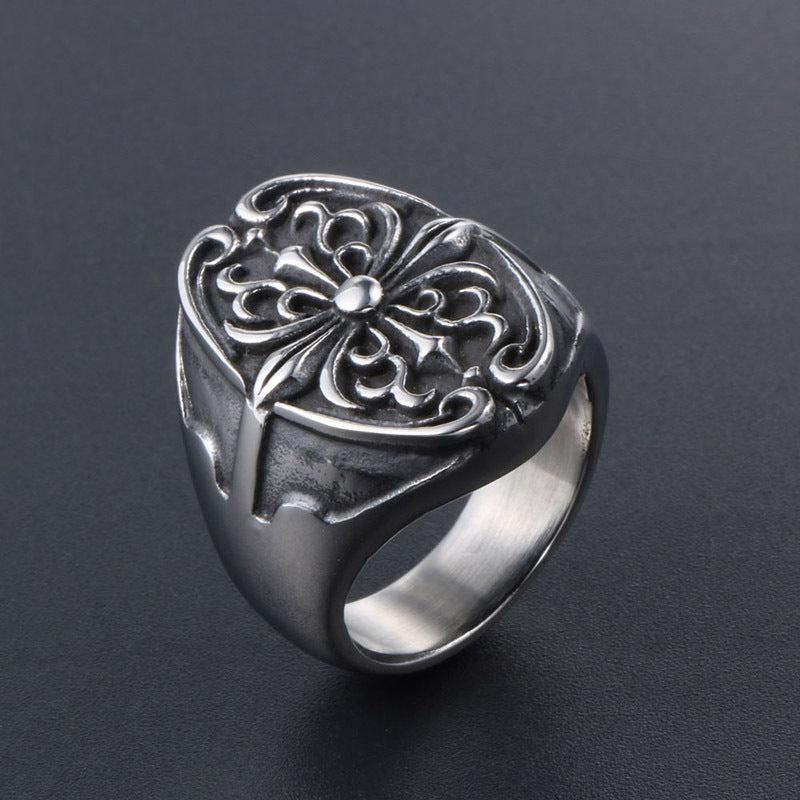 Personalized Titanium Steel Flower Ring for Men - Cross-Border E-Commerce Fashion Jewelry