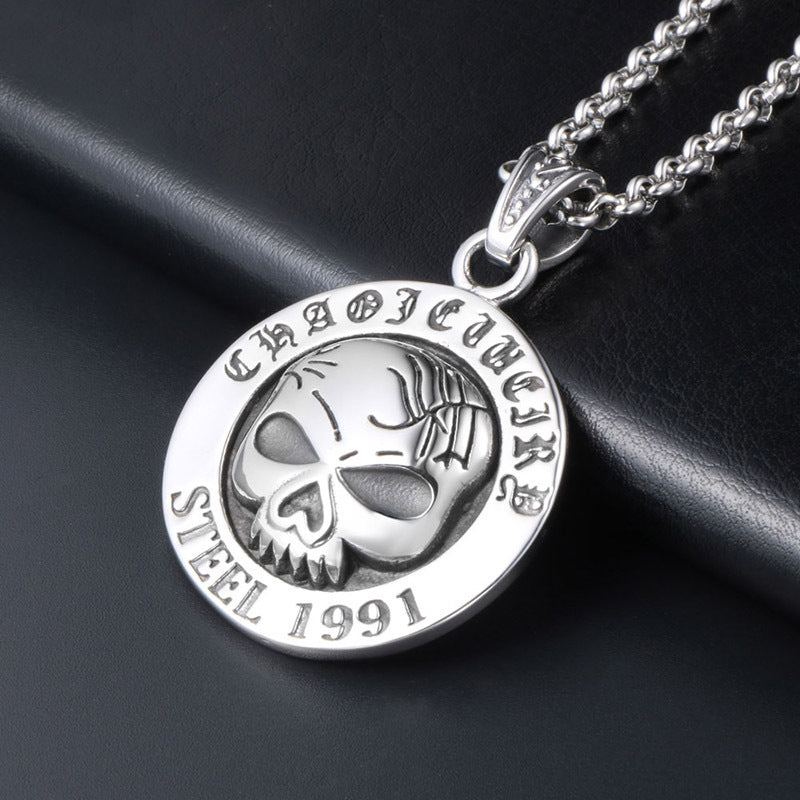 Vintage 1991 Big Eyed Skull Ghost Head Pendant Necklace for Men