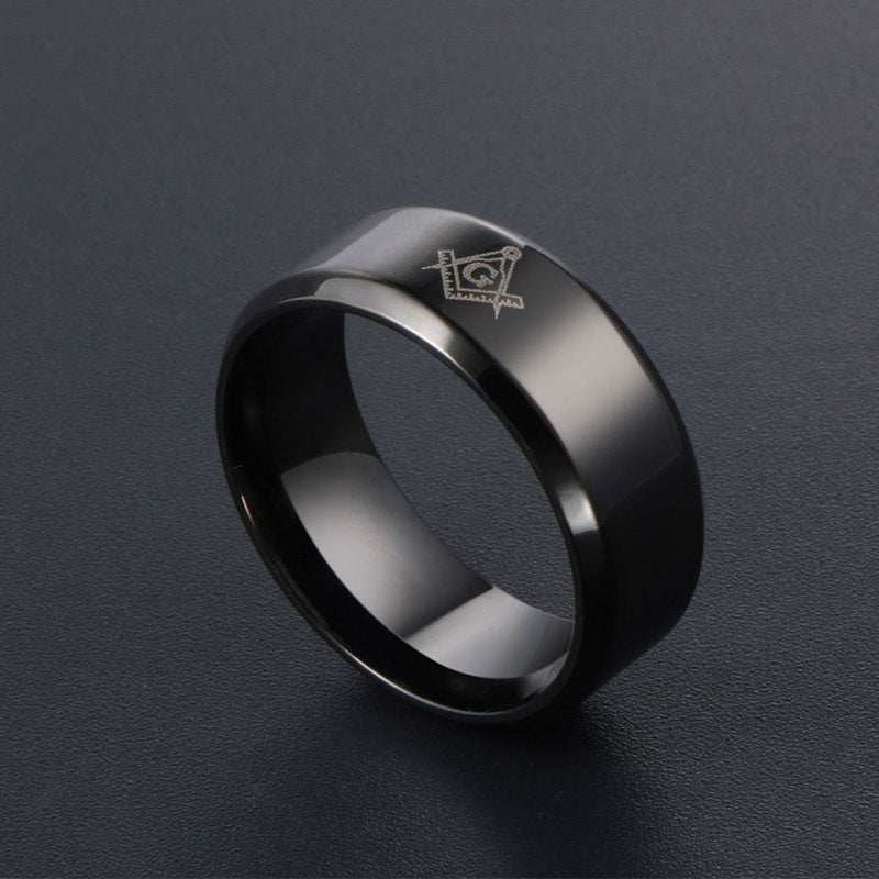 Men's Titanium Steel Freemasonry Logo Ring - Japanese and Korean Trend Religious Jewelry