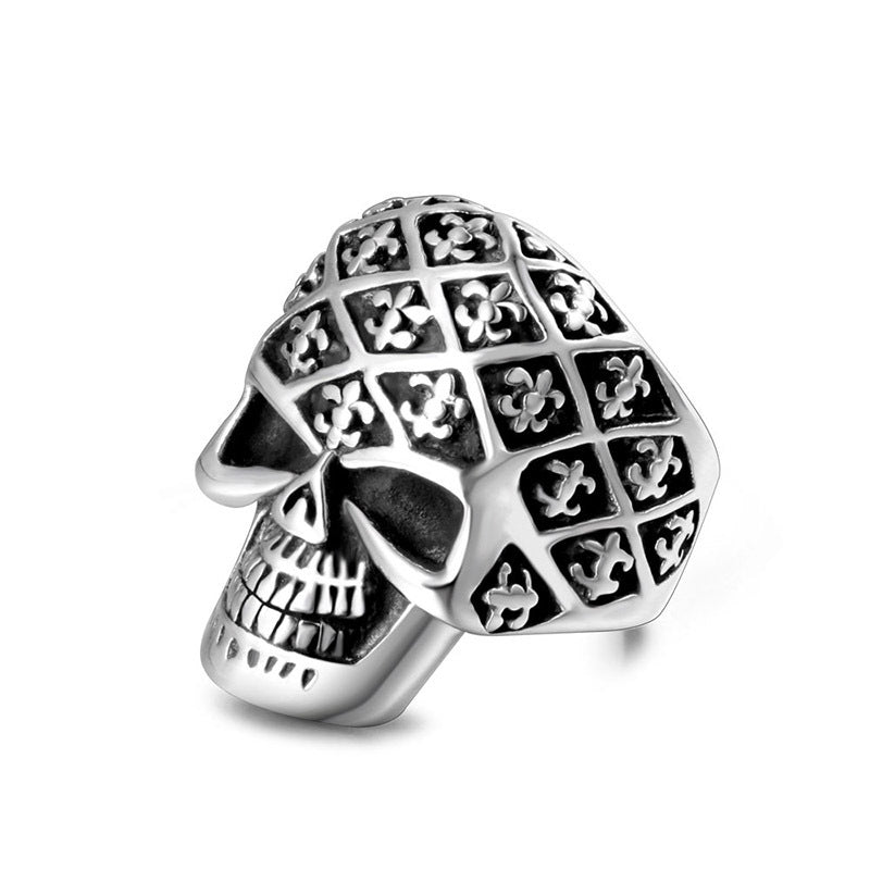 Customizable Hip-Hop Skull Ring for Men - Stainless Steel and Titanium Steel Scout Flower Design, Sizes 7-12