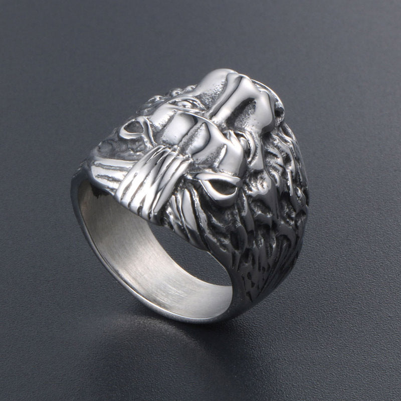 Men's Retro Titanium Steel Lion Head Ring - Cool Wholesale Jewelry for Everyday Wear