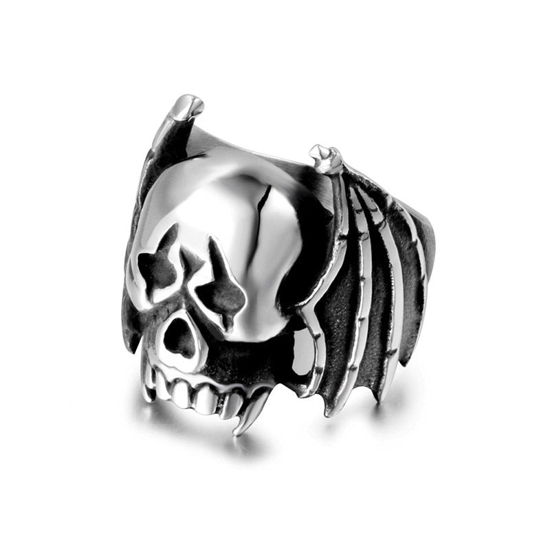 Exaggerated Vintage Bat Skull Titanium Steel Ring for Men - Punk Style Jewelry