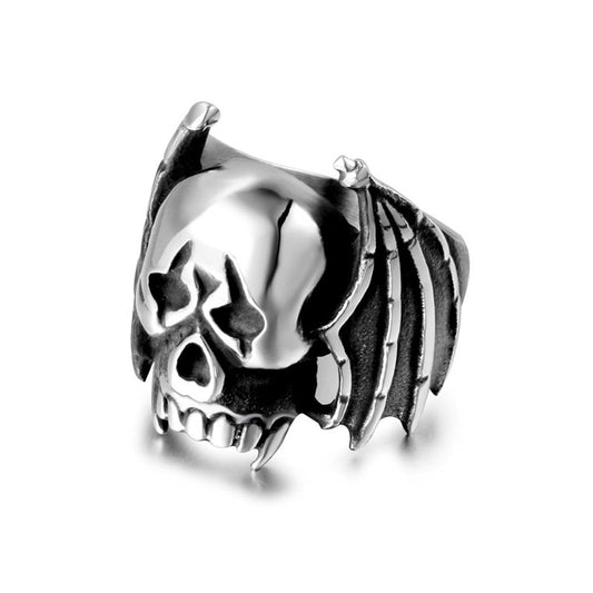 Exaggerated Vintage Bat Skull Titanium Steel Ring for Men - Punk Style Jewelry