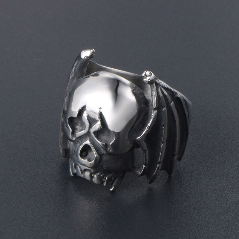 Exaggerated Vintage Bat Skull Titanium Steel Ring for Men - Punk Style Jewelry