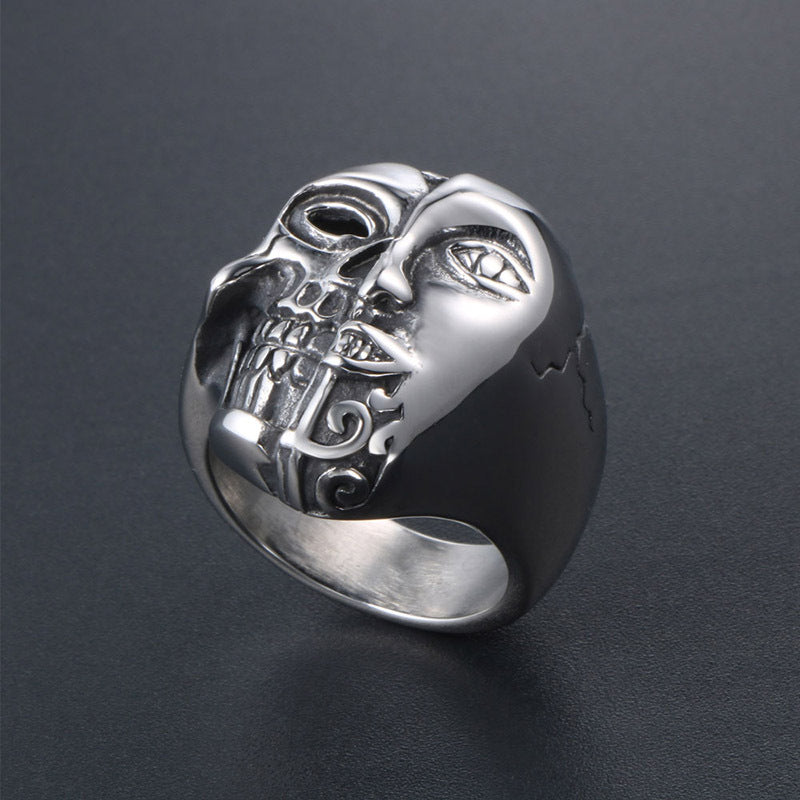 Personalized Two-Sided Face Avatar Titanium Steel Ring for Men - Unique Rock Accessories