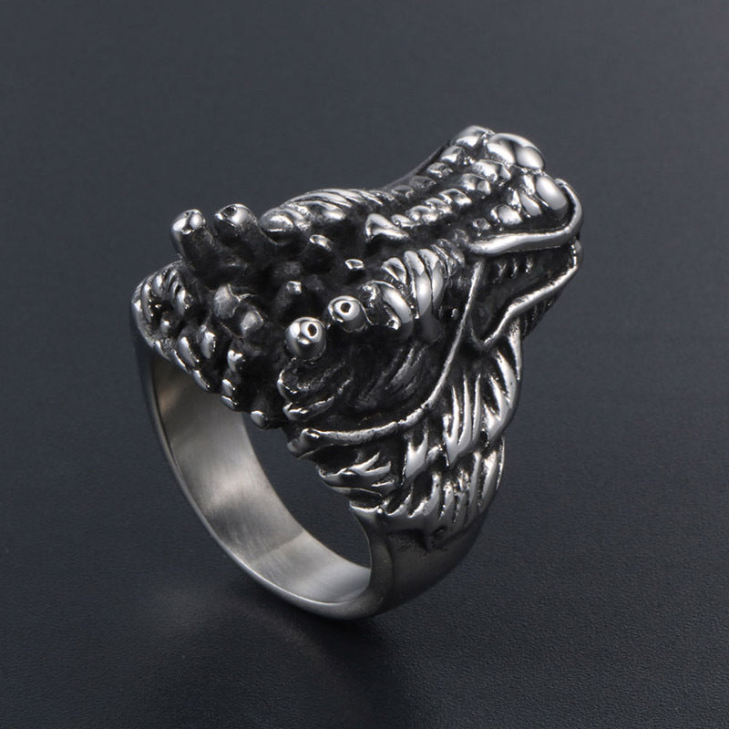 Vintage Dragon-Inspired Titanium Steel Ring for Men - Stylish Punk Fashion Jewelry