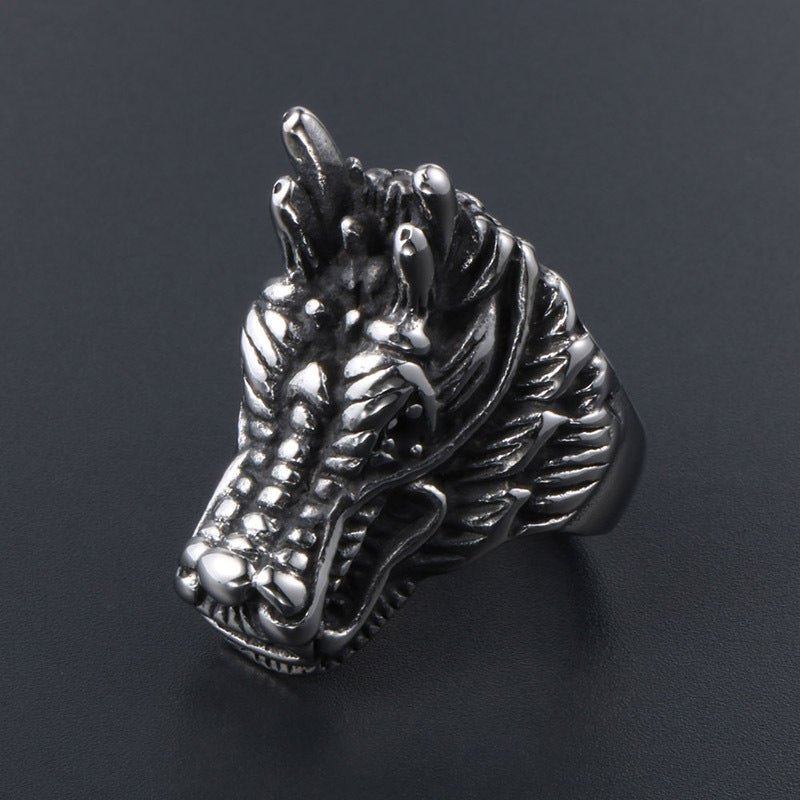 Vintage Dragon-Inspired Titanium Steel Ring for Men - Stylish Punk Fashion Jewelry