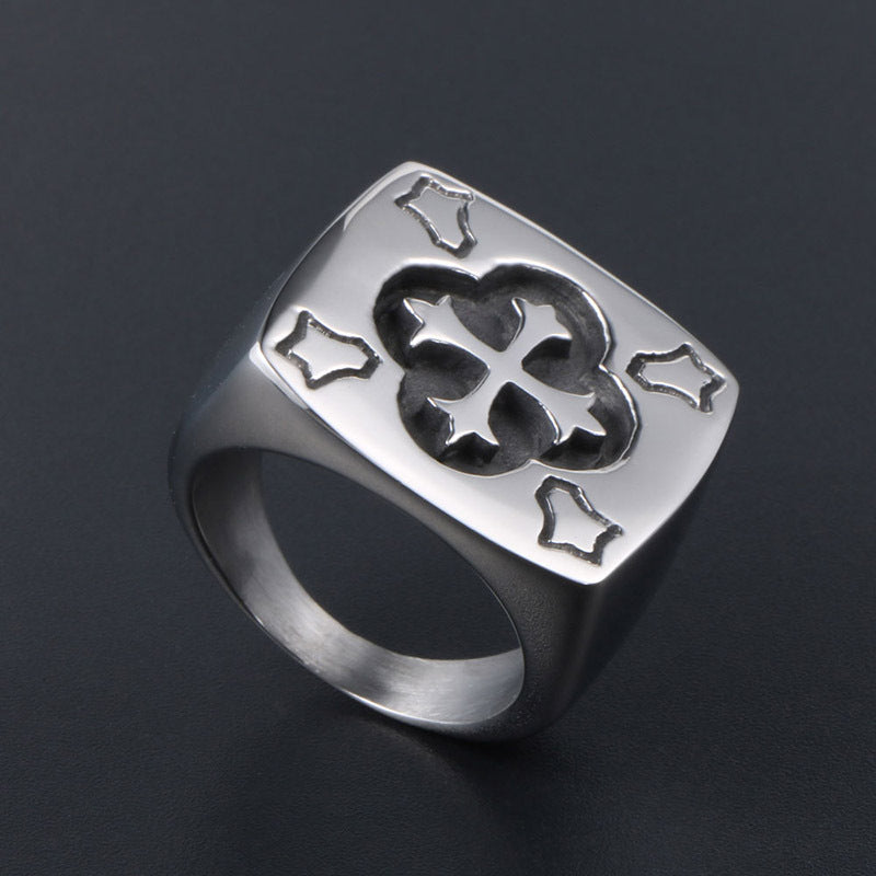 Customizable Vintage Titanium Steel Men's Cross Ring - Exaggerated Design for Everyday Wear