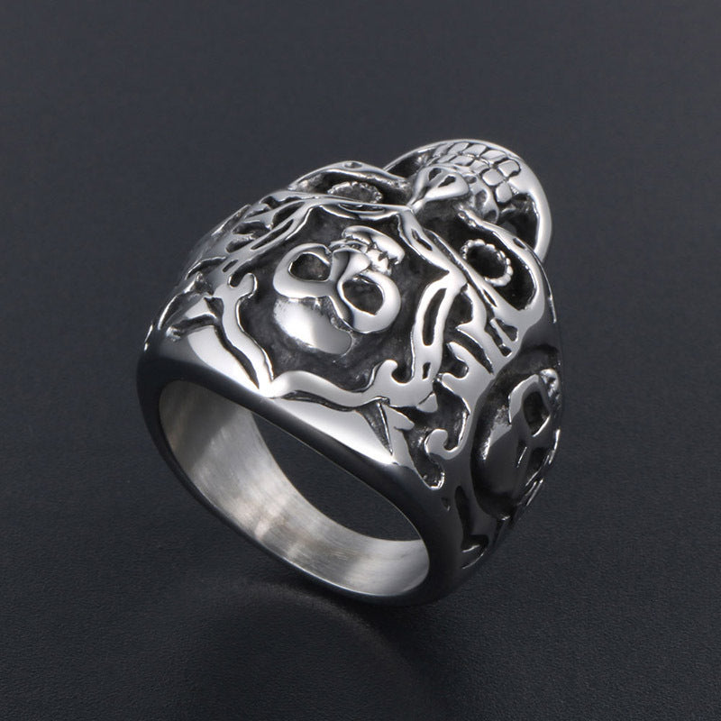 Titanium Steel Hip Hop Skull Ring for Men - Retro American and European Style