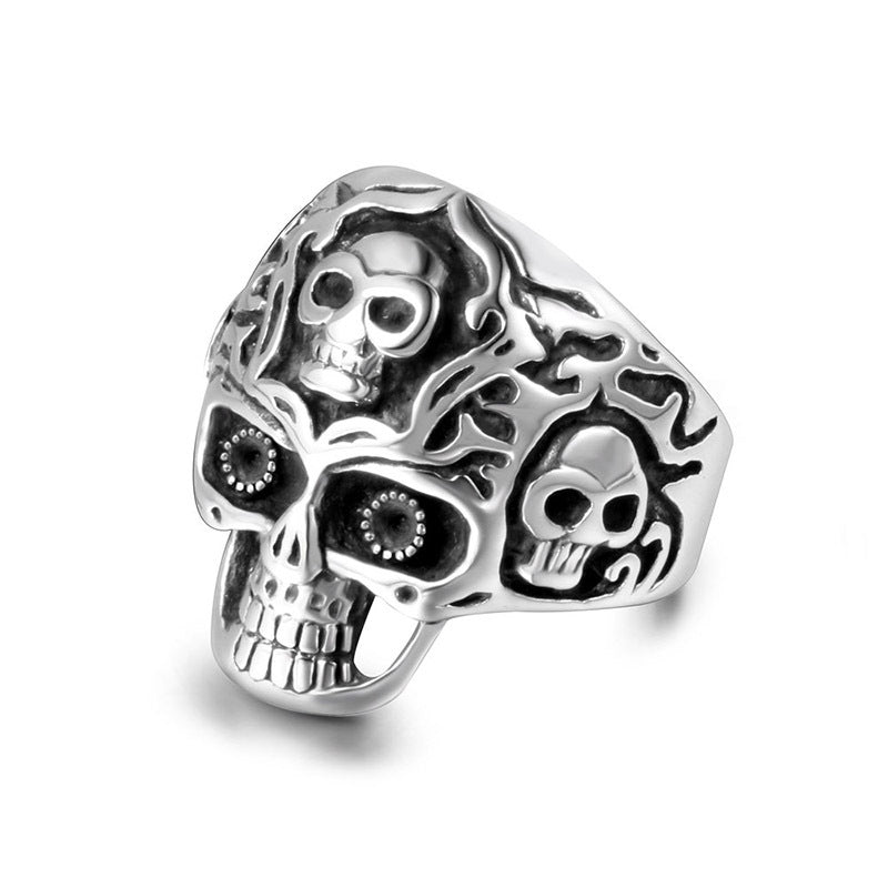 Titanium Steel Hip Hop Skull Ring for Men - Retro American and European Style